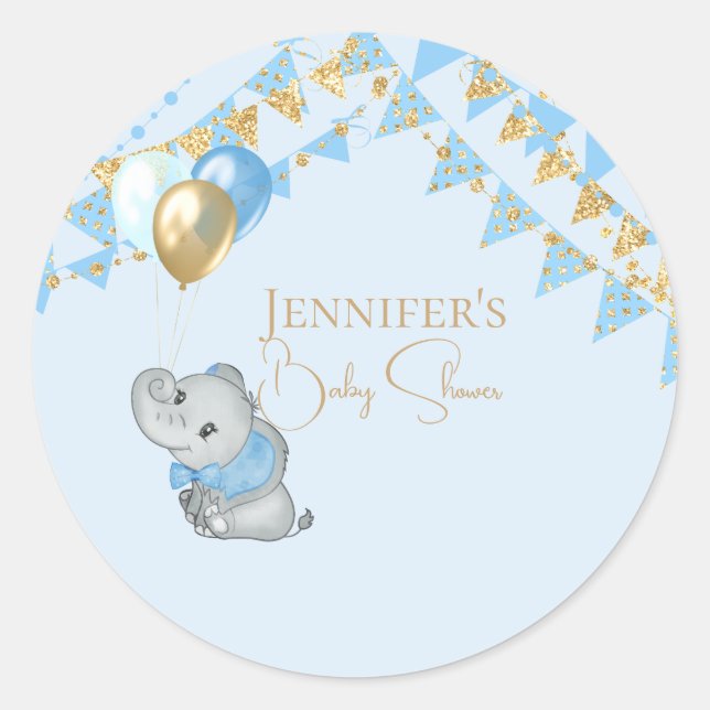 Autocollant Éléphant Bleu Cadeaux de Baby Shower (Devant)