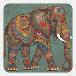 Autocollant éléphant Boho Chic avec décorations or