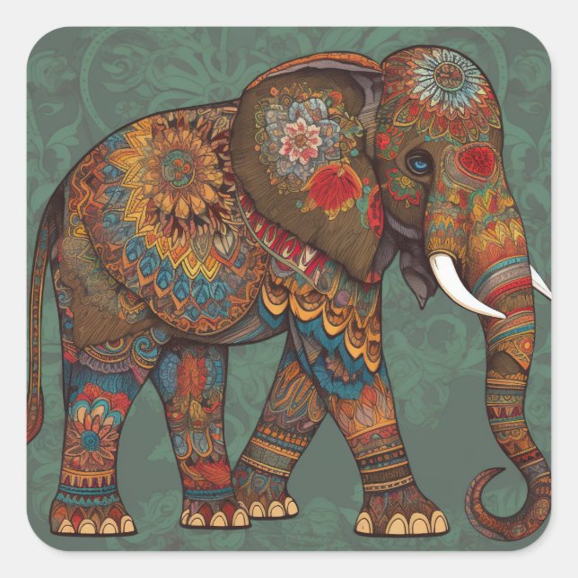 Autocollant éléphant Boho Chic avec décorations or (Devant)