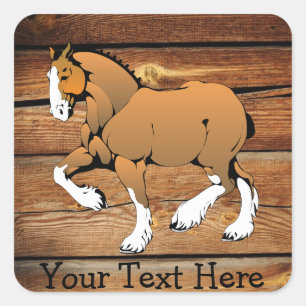 Autocollant en bois rustique Cheval Clydesdale