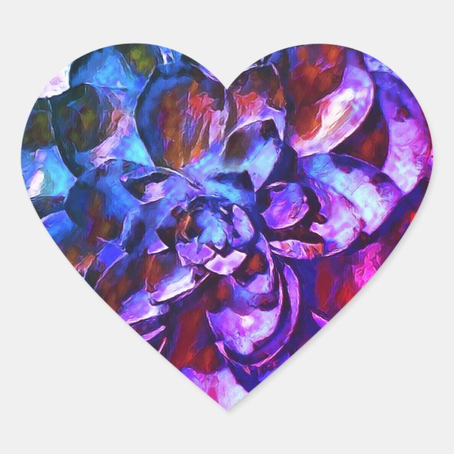 Autocollant en forme de coeur de fleur violette et (Devant)