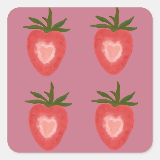 Autocollant en forme de cœur de fraise (Devant)