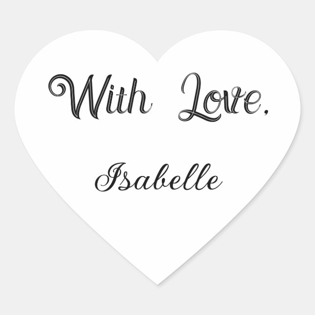 Autocollant en forme de coeur disant "Avec amour" (Devant)