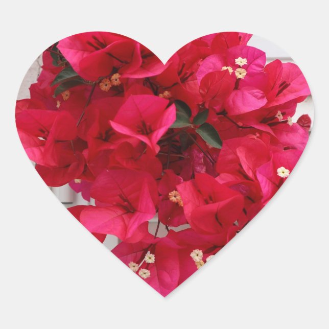 Autocollant en forme de coeur fleurs roses (Devant)