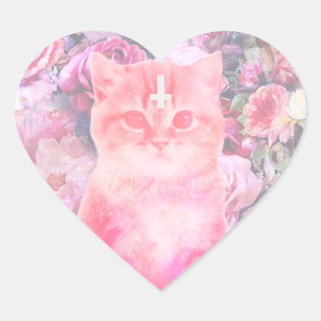 Autocollant en forme de coeur Pastel Cat (Devant)