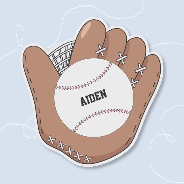 Autocollant en vinyle Baseball et Gant Doodle Enfa (Baseball and mitt doodle kid vinyl sticker with name.)