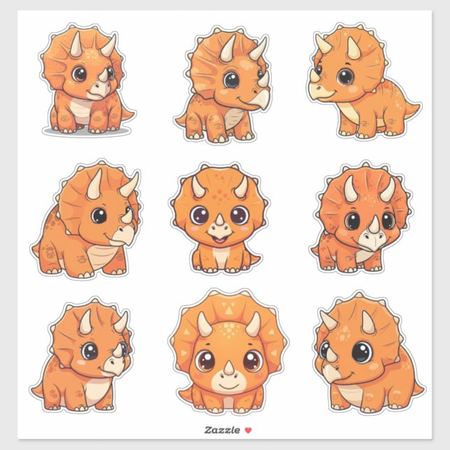 Autocollant en vinyle de bébé Triceratops mignon (Feuille)