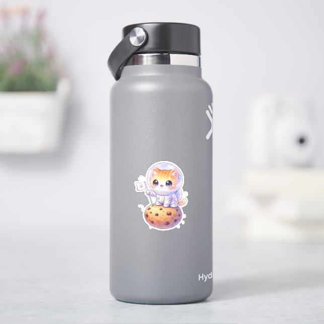 Autocollant en vinyle de chat astronaute mignon (HydroFlask)