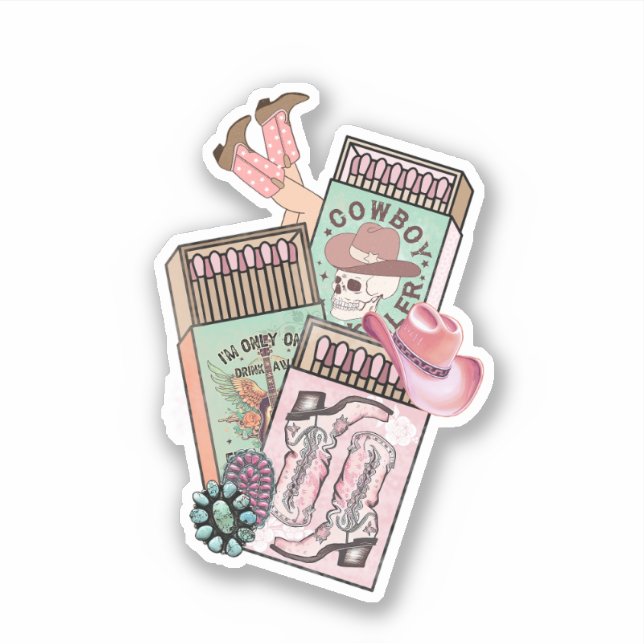 Autocollant en vinyle de cowgirl rose rustique (Devant)