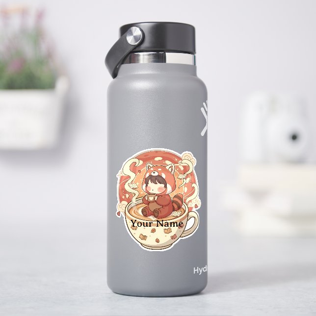 Autocollant en vinyle de tasse à café Panda rouge  (HydroFlask)