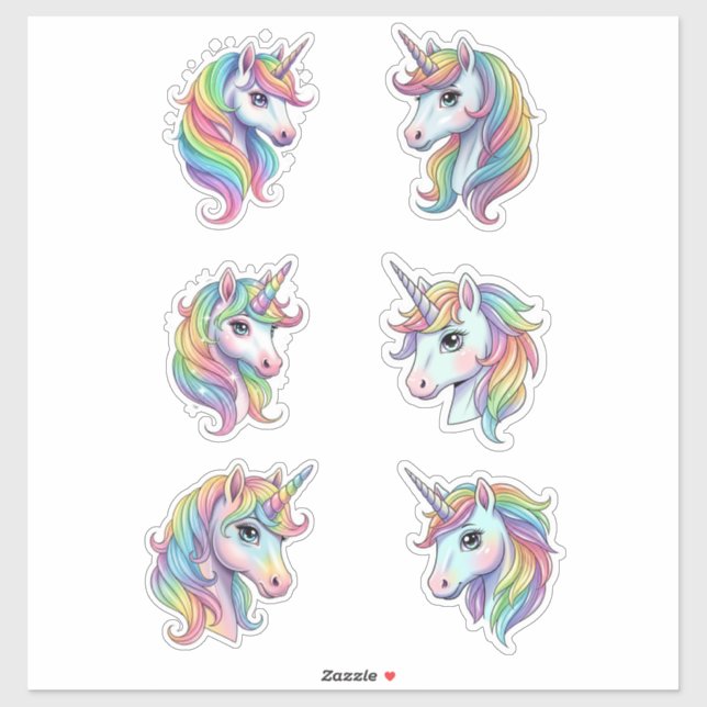 Autocollant en vinyle Faces de Licorne Arc-en-Ciel (Feuille)