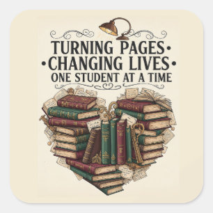 Autocollant Enseignant Citation de cœur de livre