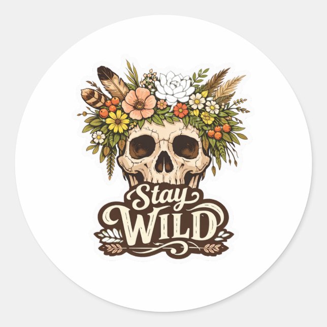 Autocollant esthétique Boho Floral Skull "Reste Sa (Devant)