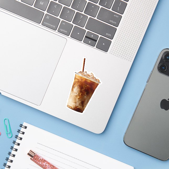 Autocollant esthétique de café glacé mignon (Ordinateur portable avec iPhone)