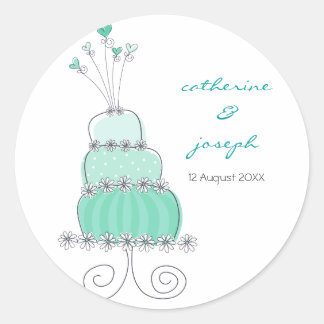 Autocollant Étiquette Aqua Mariage Cake Merci