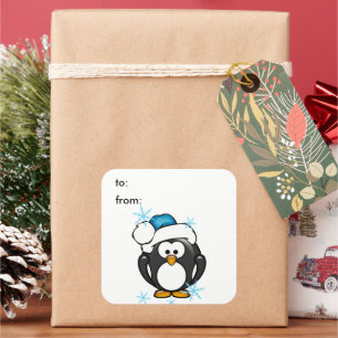 Autocollant étiquette cadeau Manchot de Noël