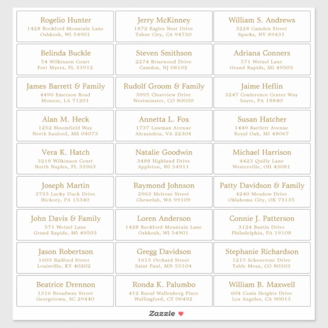 Autocollant étiquette de adresse invité mariage pe (Feuille)