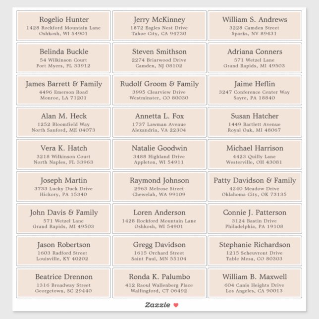 Autocollant étiquette de adresse invité mariage pe (Feuille)