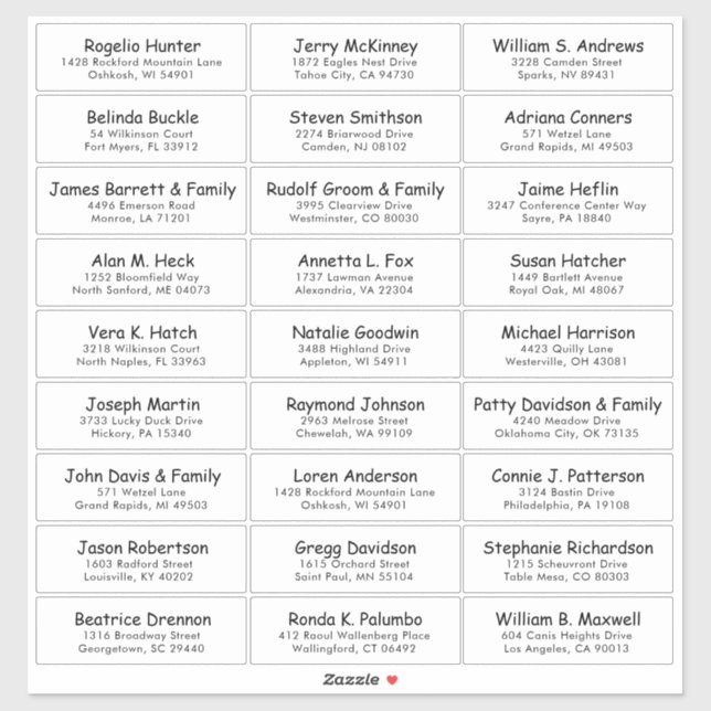 Autocollant étiquette de adresse invité mariage pe (Feuille)