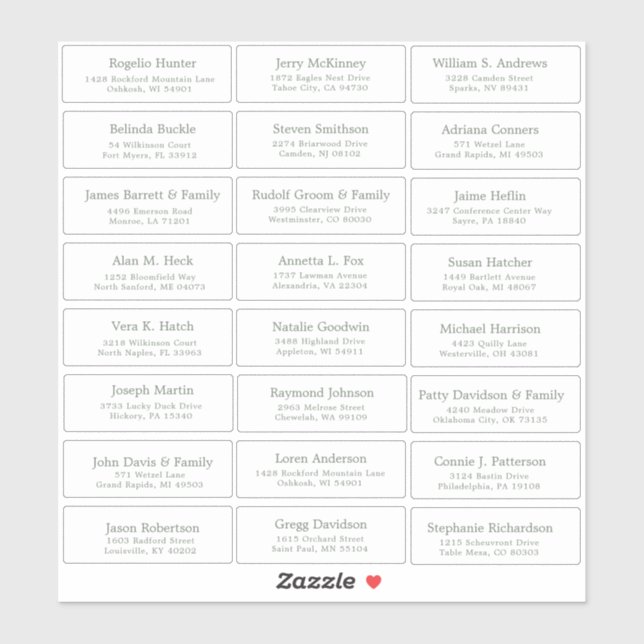 Autocollant étiquette de adresse invité mariage pe (Feuille)