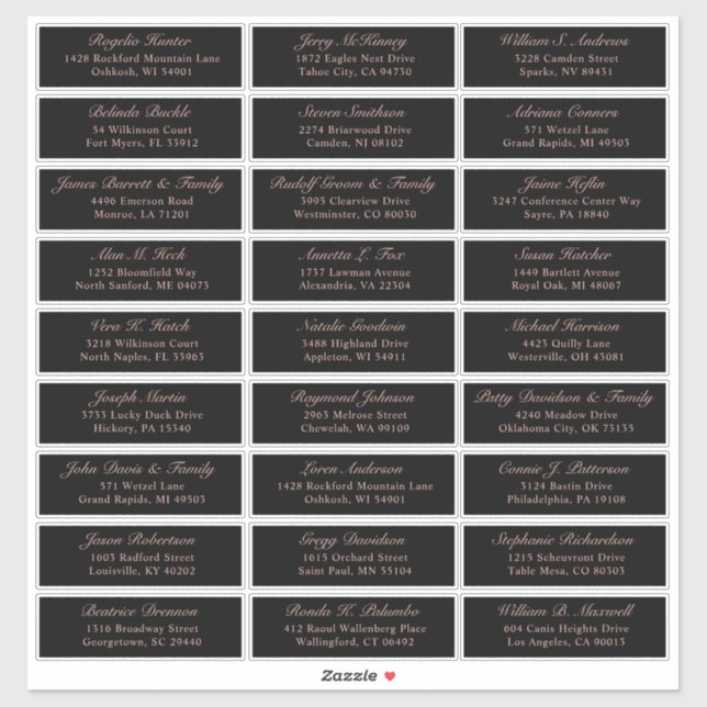 Autocollant étiquette de adresse invité mariage pe (Feuille)