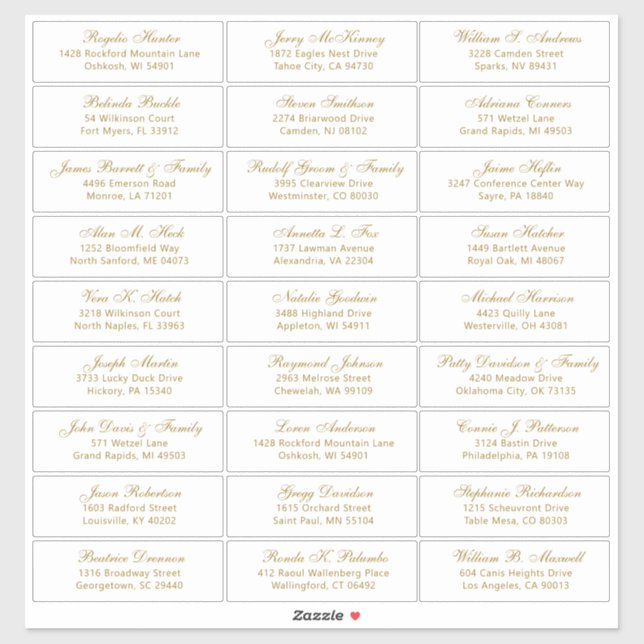 Autocollant étiquette de adresse invité mariage pe (Feuille)