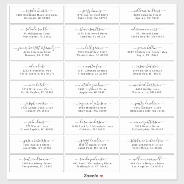 Autocollant étiquette de adresse invité mariage pe (Feuille)
