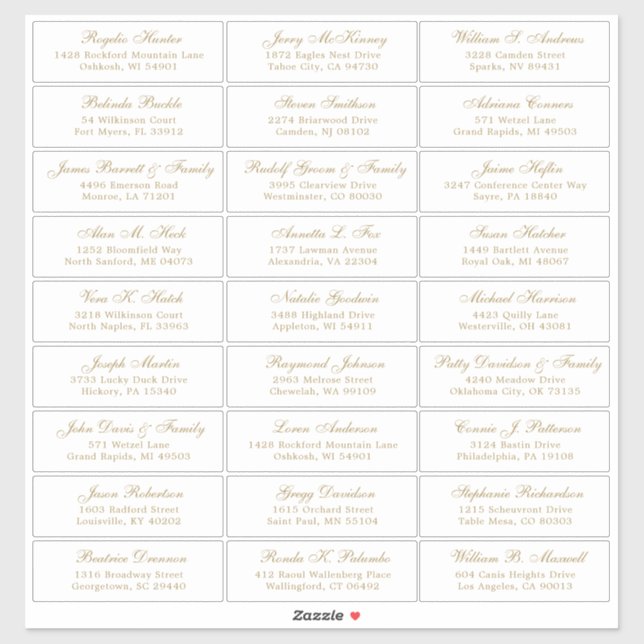 Autocollant étiquette de adresse invité mariage pe (Feuille)