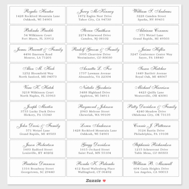 Autocollant étiquette de adresse invité mariage pe (Feuille)
