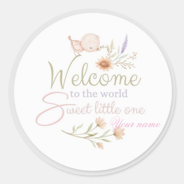 Autocollant / Étiquette de bienvenue pour bébé dou (Devant)