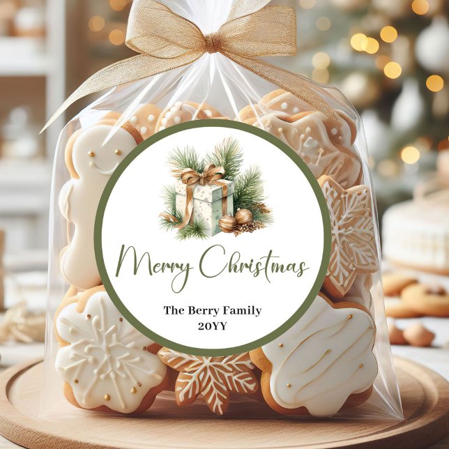 Autocollant Étiquette de Nom de Famille Noël Simpl (Simple Earthy Christmas Family Name Sticker Label

)
