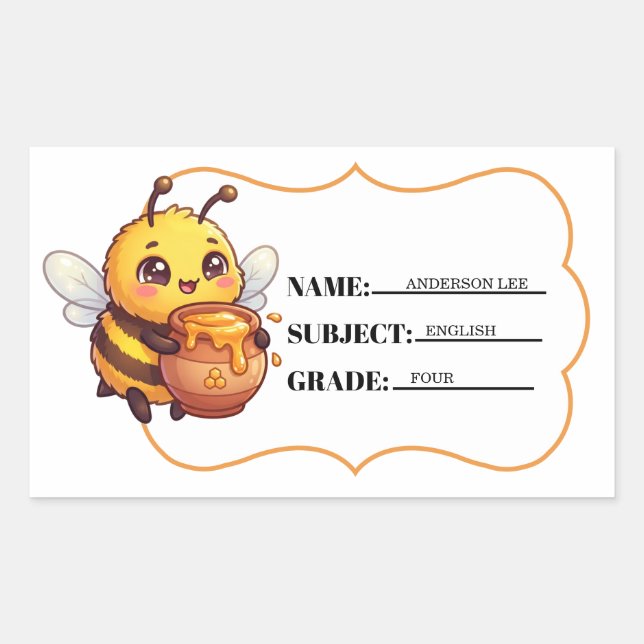 Autocollant étiquette de nom d'école de l'abeille  (Devant)