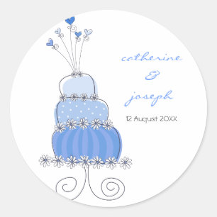 Autocollant Étiquette Mariage bleu Merci gâteau