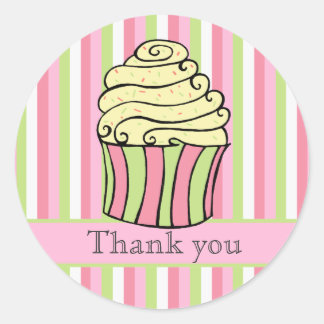 Autocollant Étiquette Merci à rayures Cupcake