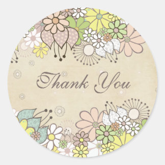 Autocollant Étiquette Merci cadeau blanc à fleurs