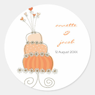 Autocollant Étiquette Merci gâteau Mariage orange