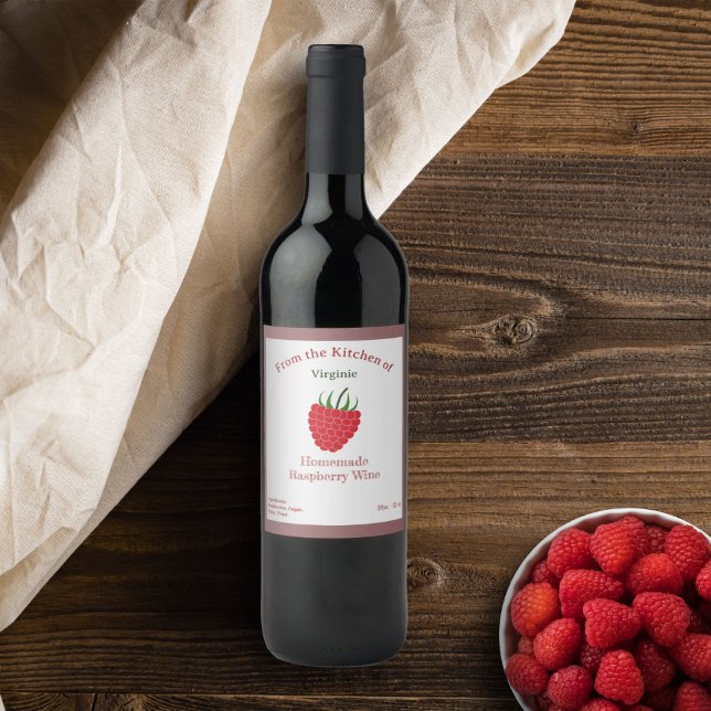 Autocollant Étiquette Rustique à vin de framboise (Rustic Raspberry Wine Bottle Label Sticker)