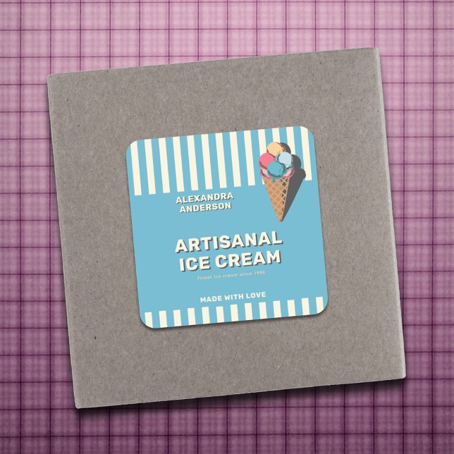 Autocollant Étiquette vintage à cône de glace (Vintage Ice Cream Cone Label Sticker)