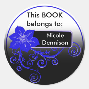 Autocollant Ex Libris (bleu floral)