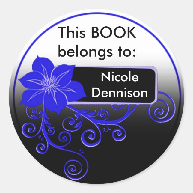 Autocollant Ex Libris (bleu floral) (Devant)