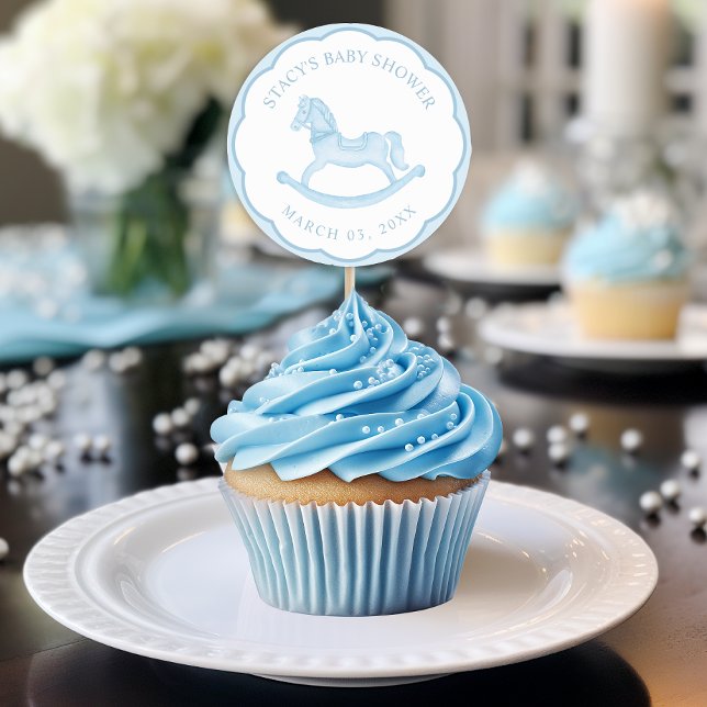Autocollant Faveur de Baby Shower Garçon Cheval à  (Blue Baby Shower Favor Sticker)