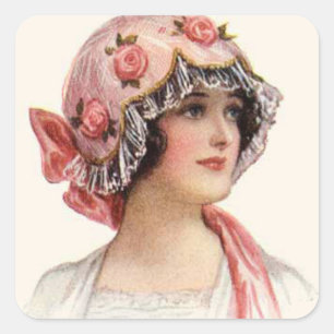 Autocollant Femme et Chapeau Vintage