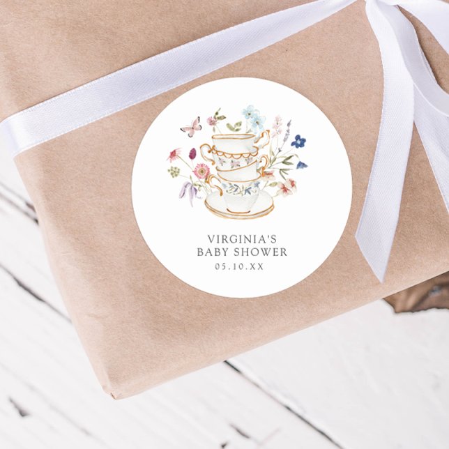 Autocollant Fête à Thé pour Baby Shower (Watercolor Wildflower Tea Party Baby Shower Sticker by Painted Paperie)