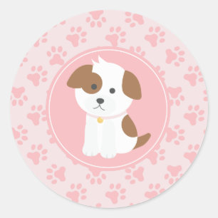 Autocollant fête d'anniversaire de chiot rose et m
