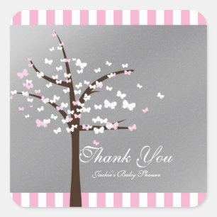 Autocollant Fête Prénatale Arbre Papillon Rose & G