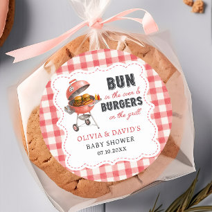 Autocollant Fête Prénatale BBQ Burger à Carreaux R