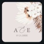 Autocollant Feuille Mariage Boho séché Palm<br><div class="desc">Bouquet boho de feuilles de palmiers séchés et fleurs blanches.</div>
