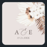 Autocollant Feuille Mariage Boho séché Palm<br><div class="desc">Bouquet boho de feuilles de palmiers séchés et fleurs blanches.</div>