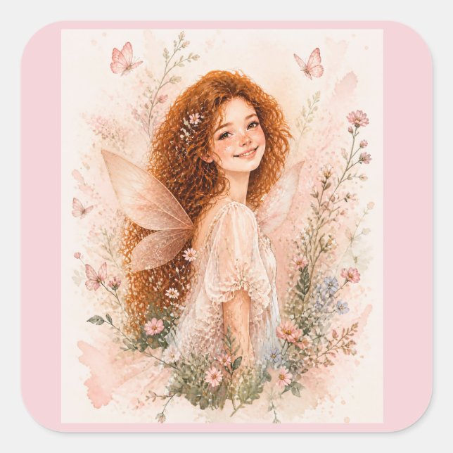 Autocollant Fille Fée à l'aquarelle (Devant)