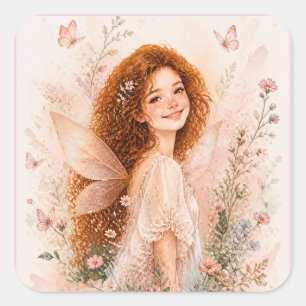 Autocollant Fille Fée à l'aquarelle